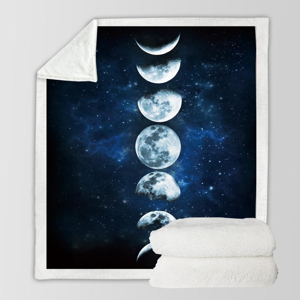 Blue Moon Phases Galaxy Sherpa Fleece Blanket Fuzzy Soft Throw Spiritual Witchcraft Wicca Goddess by Arcane Trail