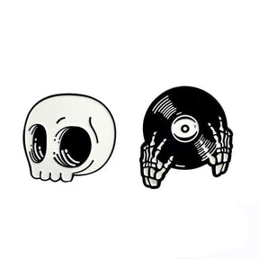 Creepy Cute Skeleton Hand Skull ENamel Pin Brooch Lapel Pins Set Music Player Goth Jewelry by Arcane Trail