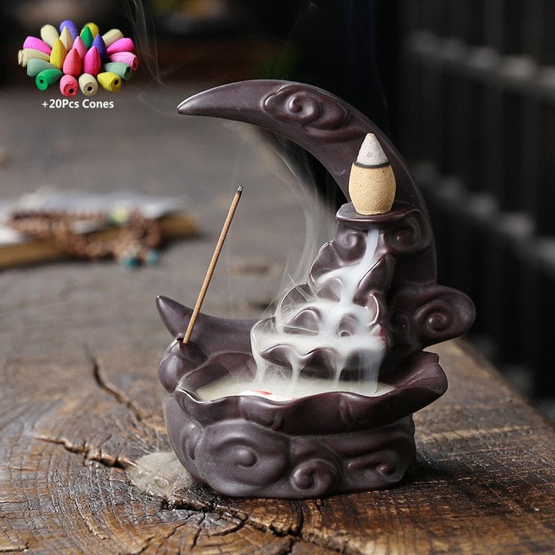 Mystic Moon Backflow Incense Burner - Black - incense