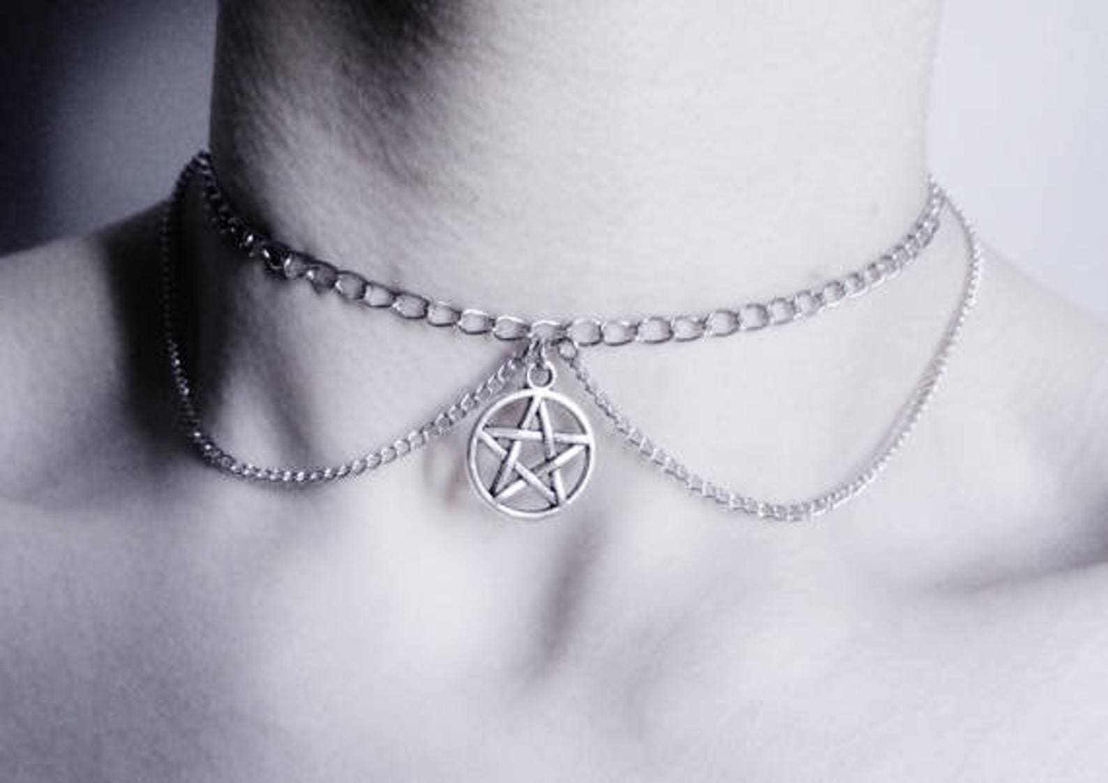 Black Cord Choker Necklace Silver / Gold Pentagram 90s Choker Necklace on  Black Cord | Wish