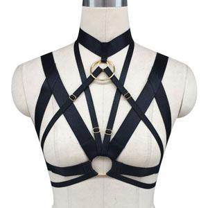 Sexy Spandex Chest Harness Star garter belt vegan leather buckles bondage bdsm romantic fashion accessory 