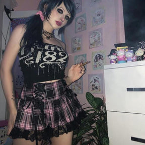 Pastel Goth Babydoll Skirt - baby pink, black and harajuku, harajuku skirt, heart