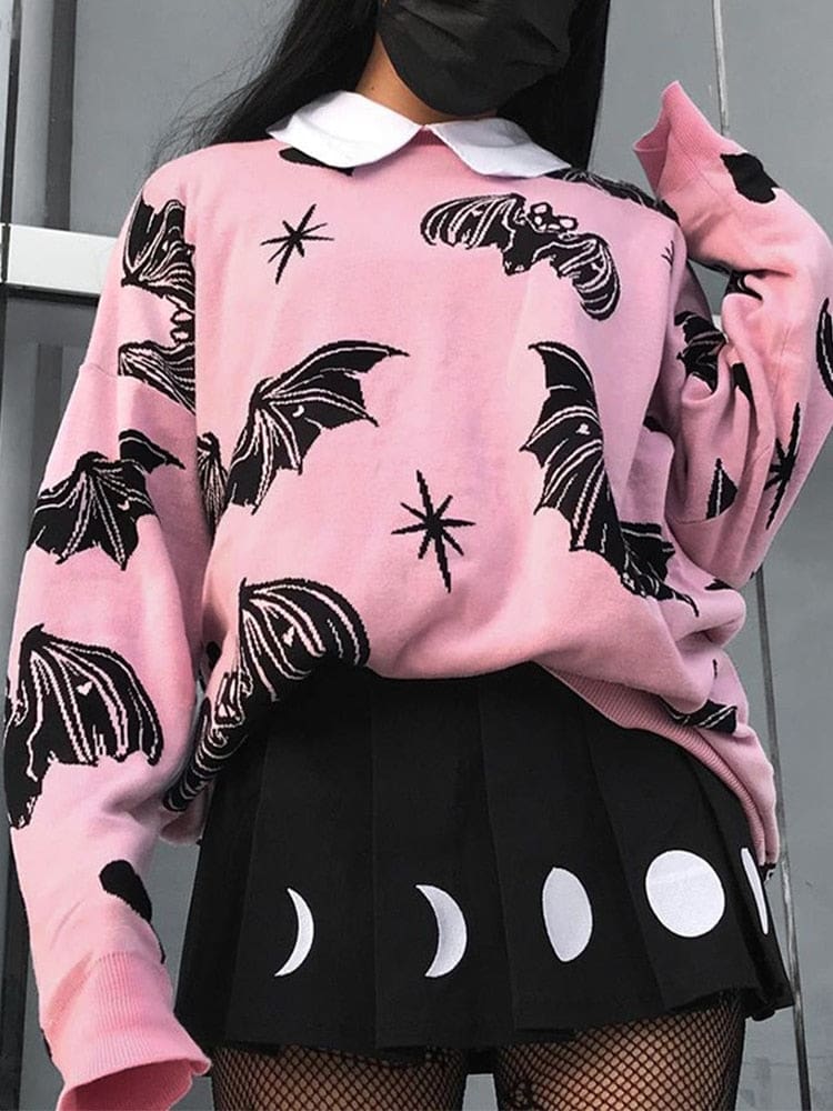 Pastel Goth Bat Pullover - Pink / S - sweater