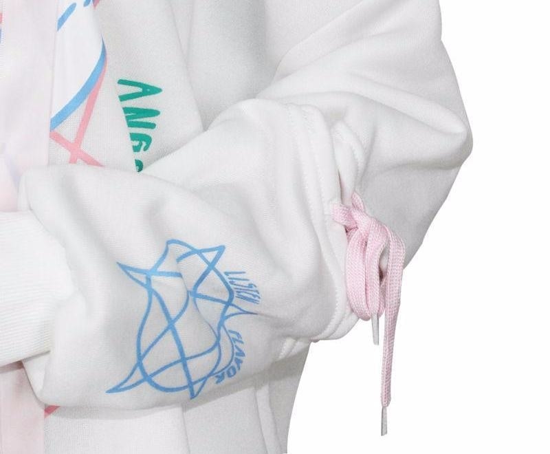 Evil Cute Pentagram Bunny Rabbit White Bat Wing Hoodie Sweatshirt Sweater Lace Up Corset Sleeves Witchcraft Wicca Witch Fairy Kei White Fashion by Arcane Trail