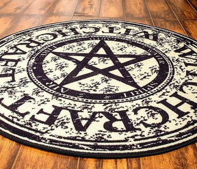Another copy of the low angled rug view, with the pentagram and dark circular edge visible.