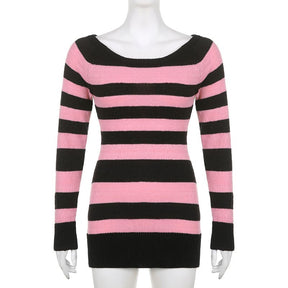 Pink & Black Off The Shoulder Sweater Dress - dress black dress, dresses, goth dresses, pastel goth, z1 Dresses