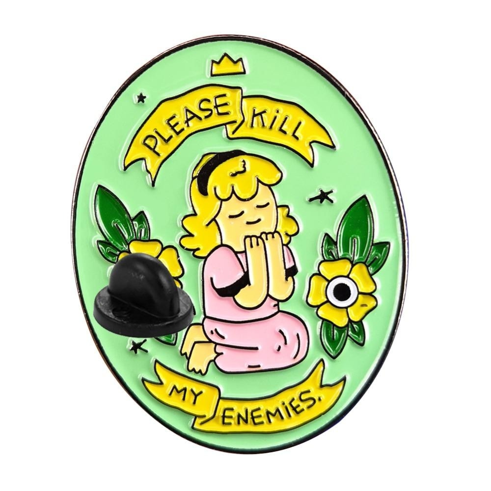 Please Kill My Enemies God Enamel Pin Lapel Brooch Green Cactus Plants Praying To God Evil Cute Sarcastic Cynical Dark by Arcane Trail