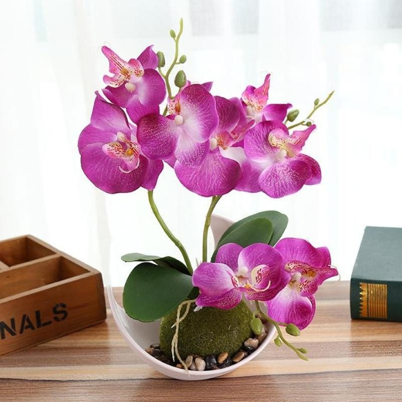 Potted Artificial Purple Orchid Flower Planter Pot Fake Simulated Plants by Arcane Trail