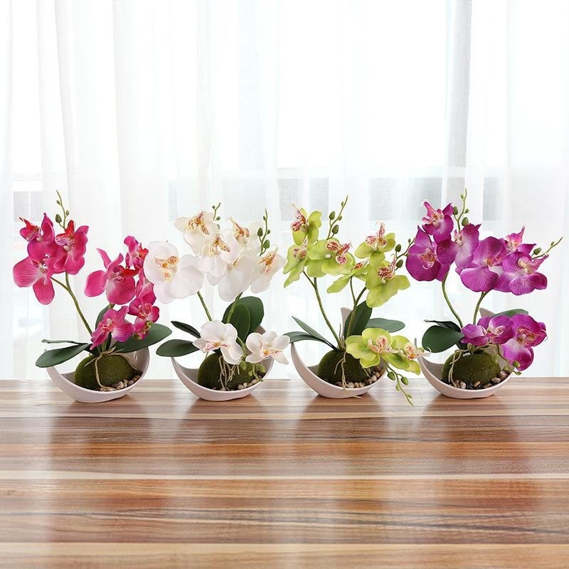 Potted Artificial Pink Orchid Flower Planter Pot Fake Simulated Plants by Arcane Trail