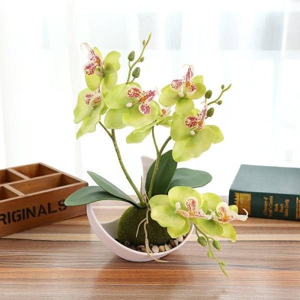 Potted Artificial Yellow Orchid Flower Planter Pot Fake Simulated Plants by Arcane Trail