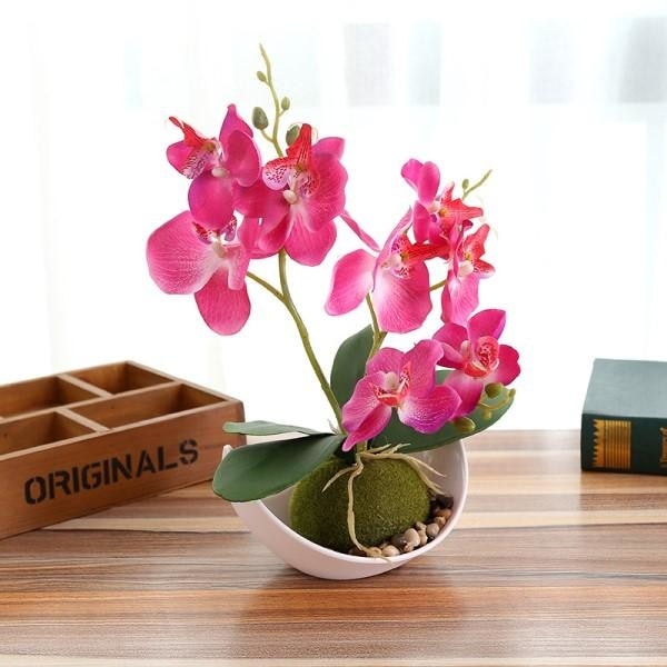 Potted Artificial Pink Orchid Flower Planter Pot Fake Simulated Plants by Arcane Trail