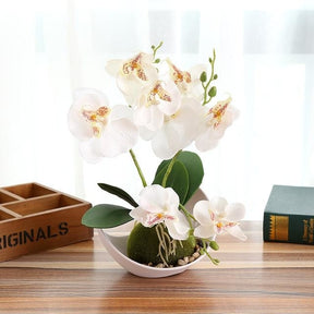 Potted Artificial White Orchid Flower Planter Pot Fake Simulated Plants by Arcane Trail
