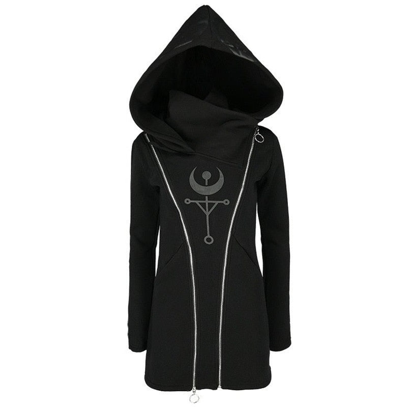 Occult Double Zipper Cowl Hoodie