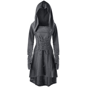 Dark Heathered Grey Hooded Robe Dress Long Sleeve Witch Coat Jacket Witchcraft Pagan Occult Satanism Ritual Goth Fashion 