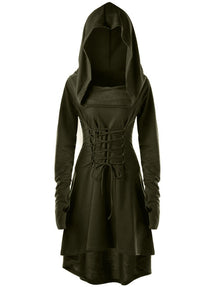 Olive Dark Green Hooded Robe Dress Long Sleeve Witch Coat Jacket Witchcraft Pagan Occult Satanism Ritual Goth Fashion 