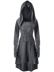 Dark Heathered Grey Hooded Robe Dress Long Sleeve Witch Coat Jacket Witchcraft Pagan Occult Satanism Ritual Goth Fashion 