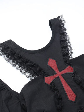 Puff Sleeve Chapel Dress - dress cross, crosses, goth dresses, lace dress, z1 Dresses