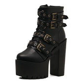 Motorcycle Black Leather Boots Ankle Booties Vegan Cruelty Free Sexy Punk Rock Goth Fashion Gothic Edgy Street Style