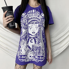 In Goth We Trust graphic T-shirt in Purple, showing the full crowned-figure graphic.