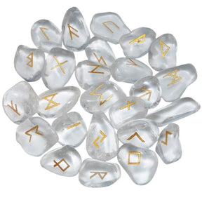 Clear Quartz Crystal Engraved Rune Stone Set Divination Witchcraft Pagan Occult Psychic Reading Nordic Alphabet | Arcane Trail