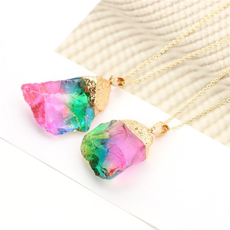 Rainbow Quartz Crystal Pendant Necklace Metaphysical NEw Age Spiritual Healing Gold Dipped by Arcane Trail