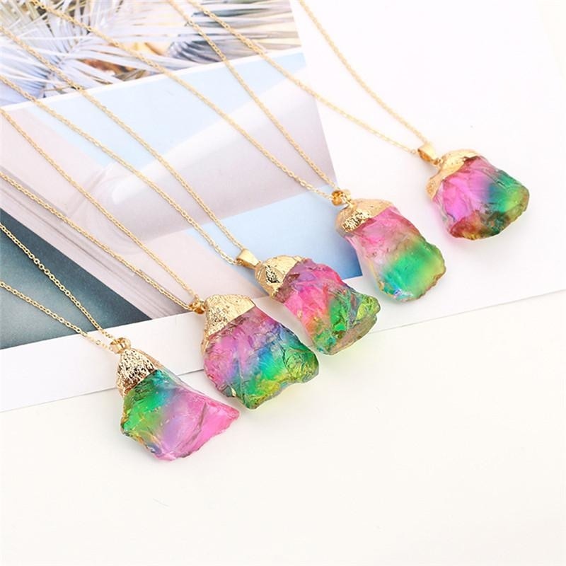 Rainbow Quartz Crystal Pendant Necklace Metaphysical NEw Age Spiritual Healing Gold Dipped by Arcane Trail