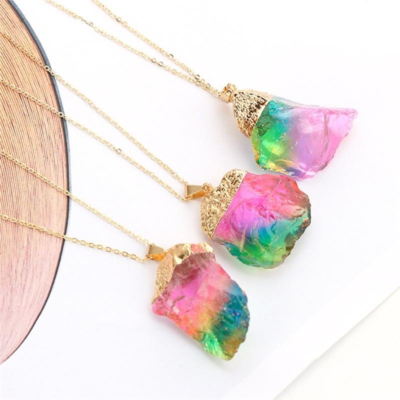 Rainbow Quartz Crystal Pendant Necklace Metaphysical NEw Age Spiritual Healing Gold Dipped by Arcane Trail