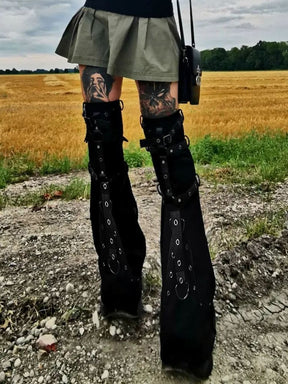 Black leg warmers angled outdoor outfit