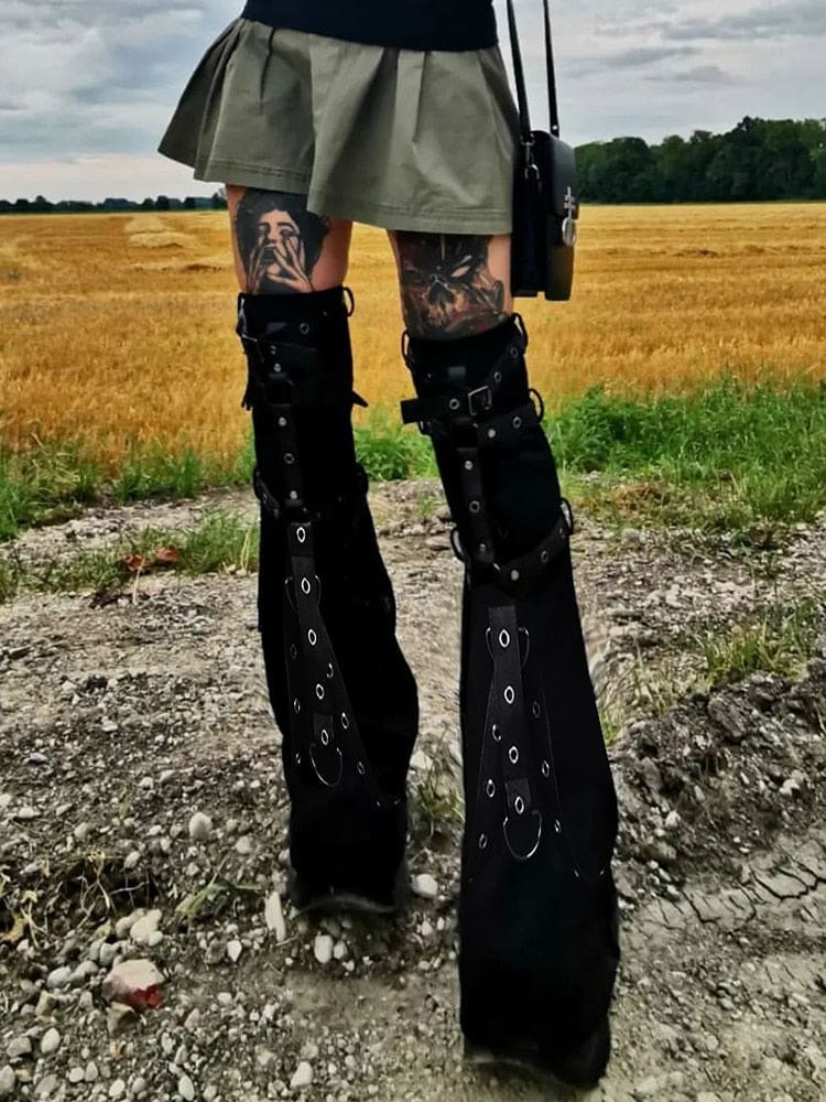 Black leg warmers angled outdoor outfit