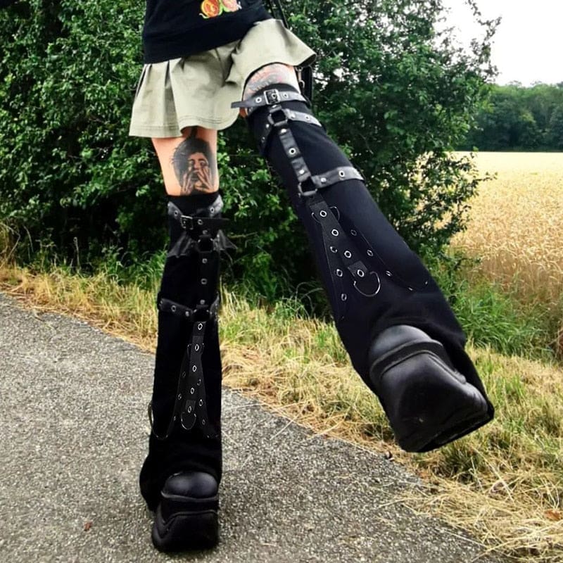 Black strap leg warmers boot-cover silhouette
