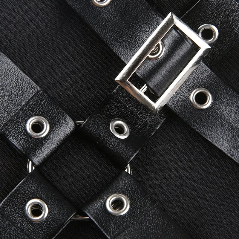 Leg warmer buckle and eyelet detail