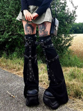 Black buckle leg warmers front worn