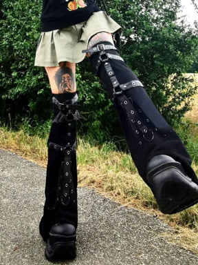 Black flared leg warmers raised boot view