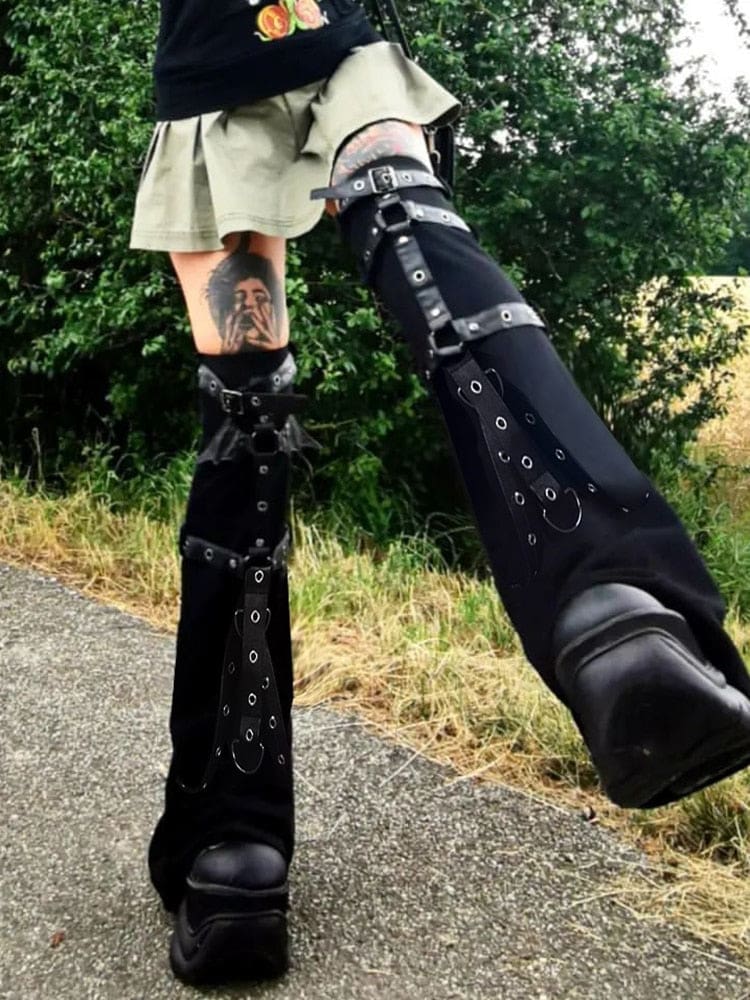 Black flared leg warmers raised boot view