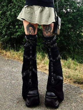 Black leg warmers flared lower silhouette