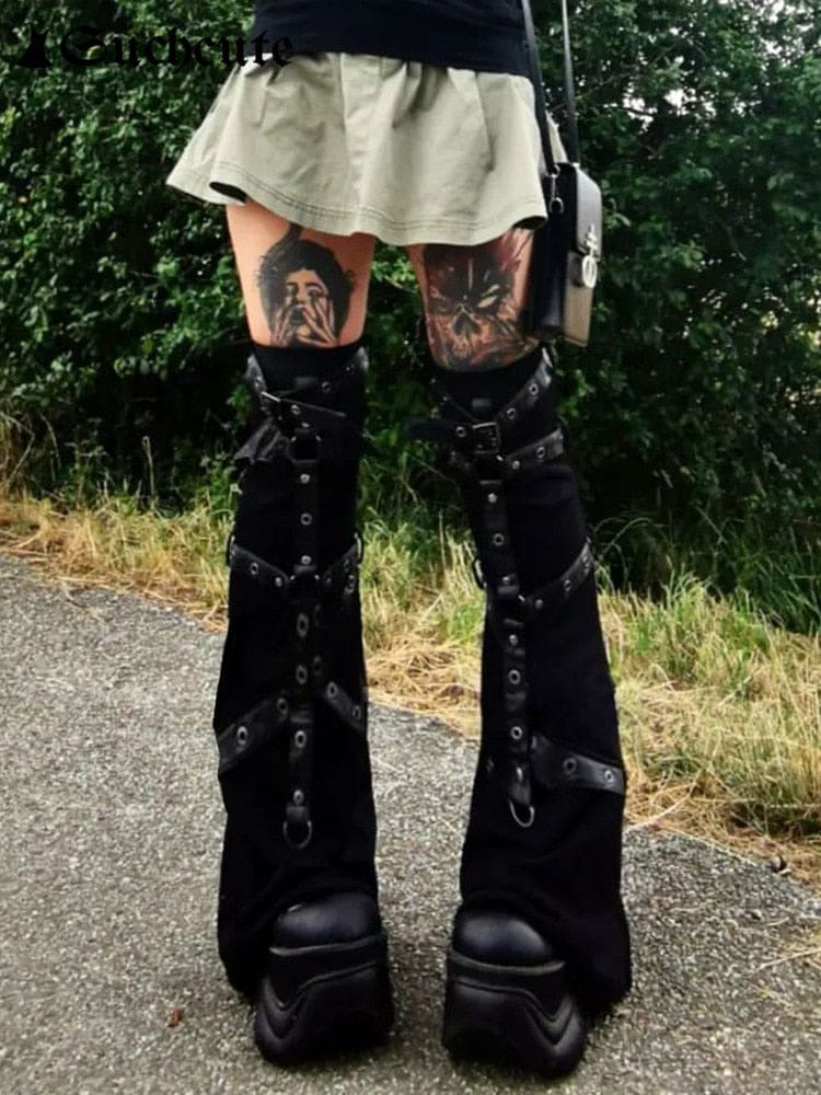 Black eyelet leg warmers full outfit