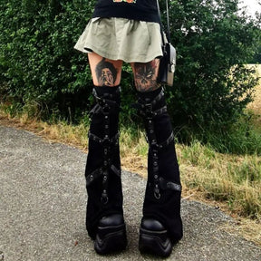 Black hardware leg warmers full front