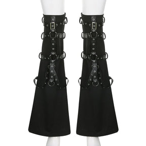 Black eyelet leg warmers pair front