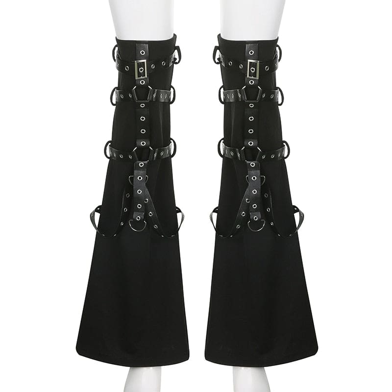 Black eyelet leg warmers pair front
