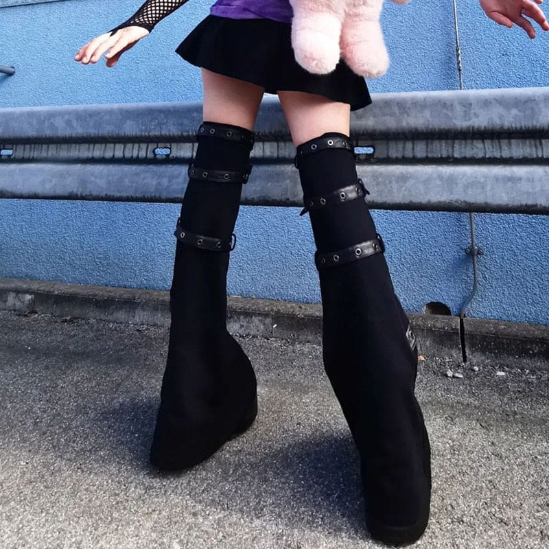 Black leg warmers rear strap view