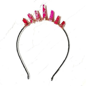 Pink Tourmaline tiara option with bright magenta and pale patterned points, hand-wrapped with copper wire.