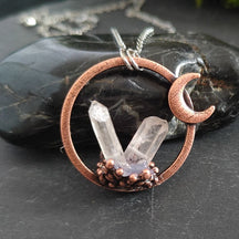 Raw Quartz Moon Pendant Necklace - Copper - necklace