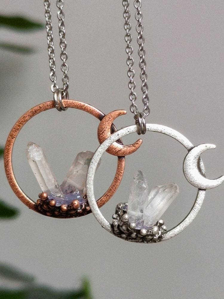 Raw Quartz Moon Pendant Necklace - necklace