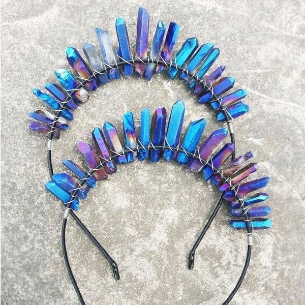 Raw Rainbow Aura Titanium Quartz Tiara Crown Headband Cryatl Healing Reiki CHakra Spiritual Pagan Wedding by Arcane Trail