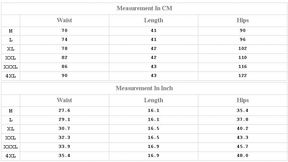 Size chart for the red plaid skirt, with waist, hip and length measurements for M through 4XL.