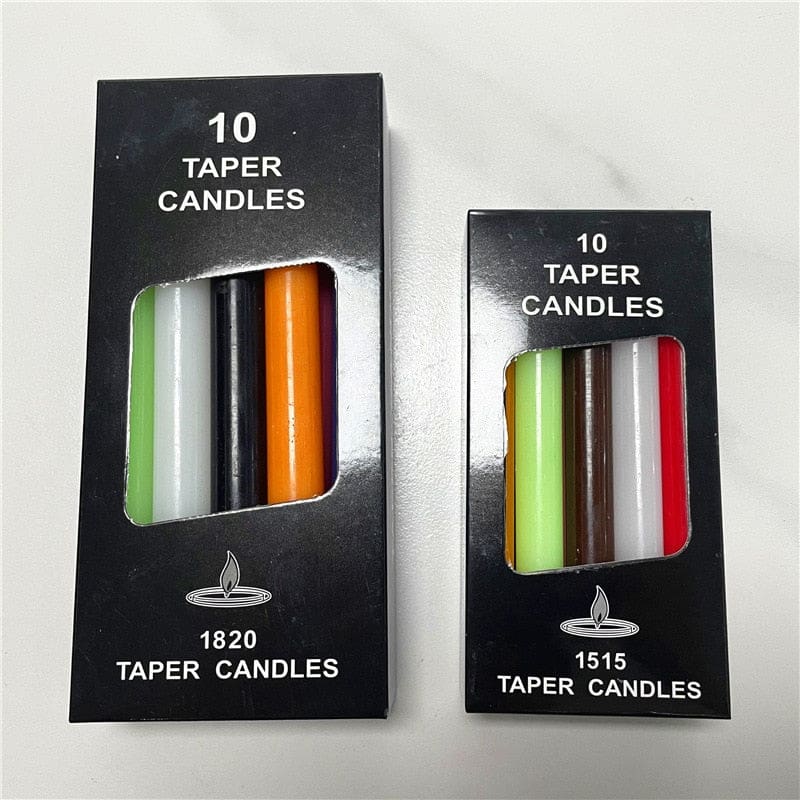 Packaging comparison showing taller and shorter candle boxes with different printed length labels.