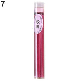 Pink rose incense sticks in a clear capped tube with a pink fragrance label.