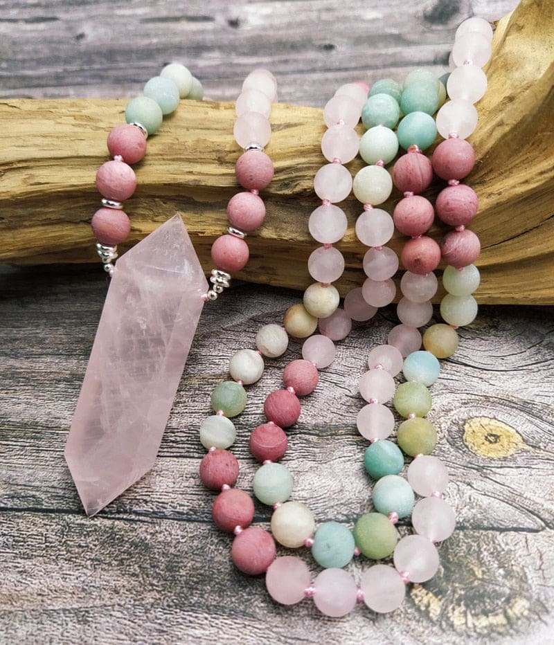 Rose Quartz Prayer Bead Necklace Crsytal Meditation Pagan Arcane Trail