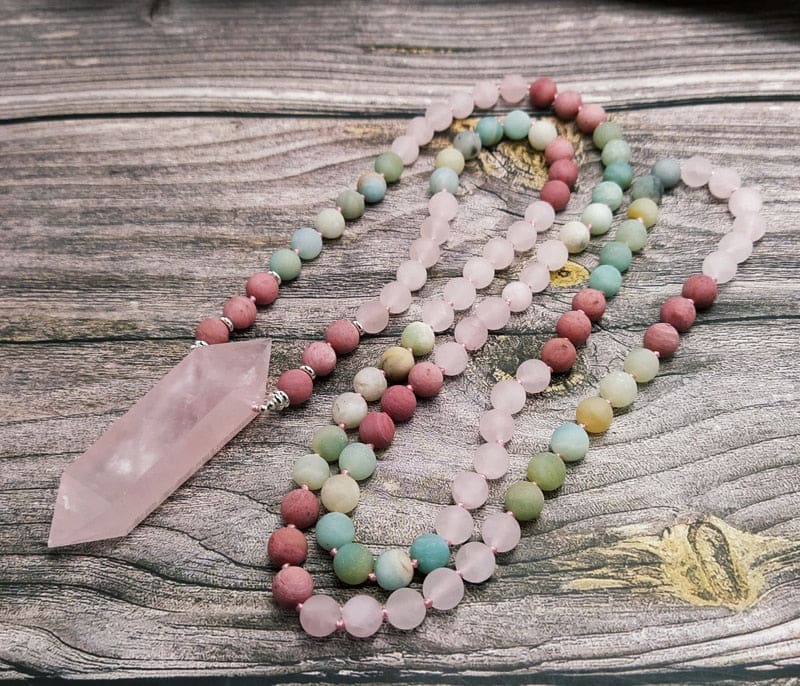 Rose Quartz Prayer Bead Necklace - crystal jewelry