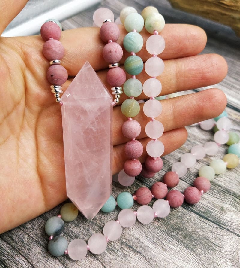 Rose Quartz Prayer Bead Necklace - crystal jewelry